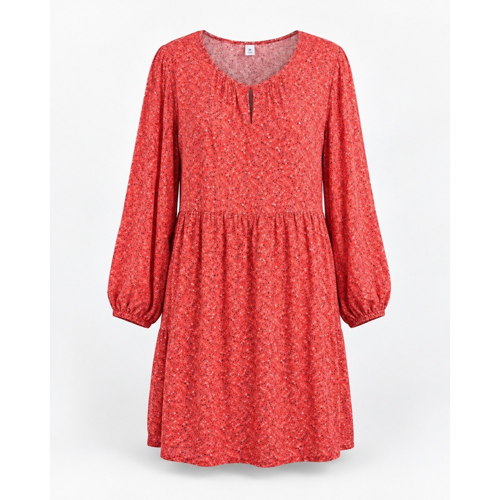 Old Navy Red Floral Babydoll Mini Dress XL Long Sleeve Rayon Boho Empire Waist